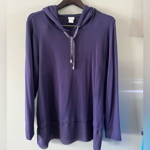 Chico’s purple pullover hoodie with a chiffon hem Chico’s 3 is a US 12/14